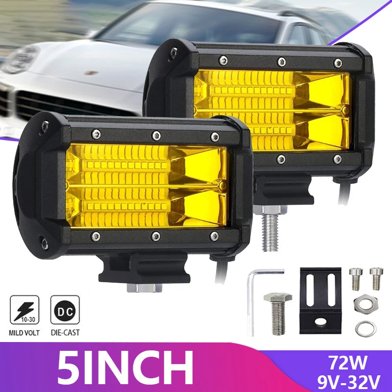 

Fog Lamp 5 Inch Car LED WorkLight Offroad 4x4 Spotlights LED Bar 72W For Truck Tractor Boat Motorcycle Headlights Yellow