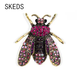 SKEDS Luxury Crystal Bee Brooches Pins For Women Alloy Insect Corsage Vintage Elegant Rhinestone Brooch Pin Wedding Party Badges