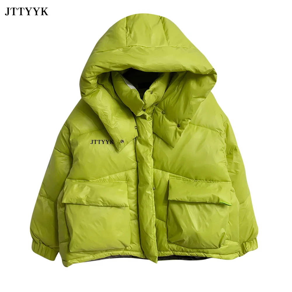 Koreaanse Winter Vrouwen Grote Capuchon Losse Witte Eend Donsjack Kort Casual Dikker Warm Korte Puffer Jas Brood Kleding 2024