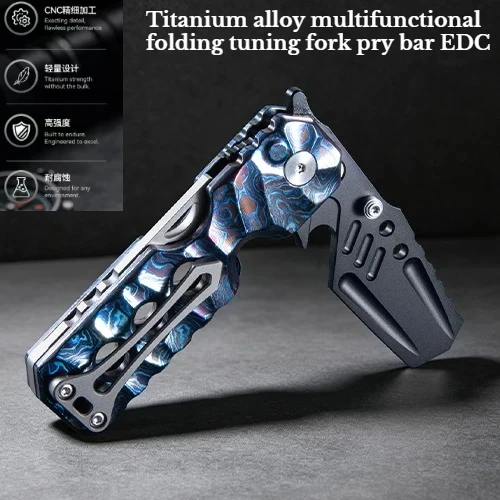 Multi Functional Folding Titanium Alloy Tuning Fork Pry Bar EDC Outdoor Portable and Portable Emergency Self-defense Equipment