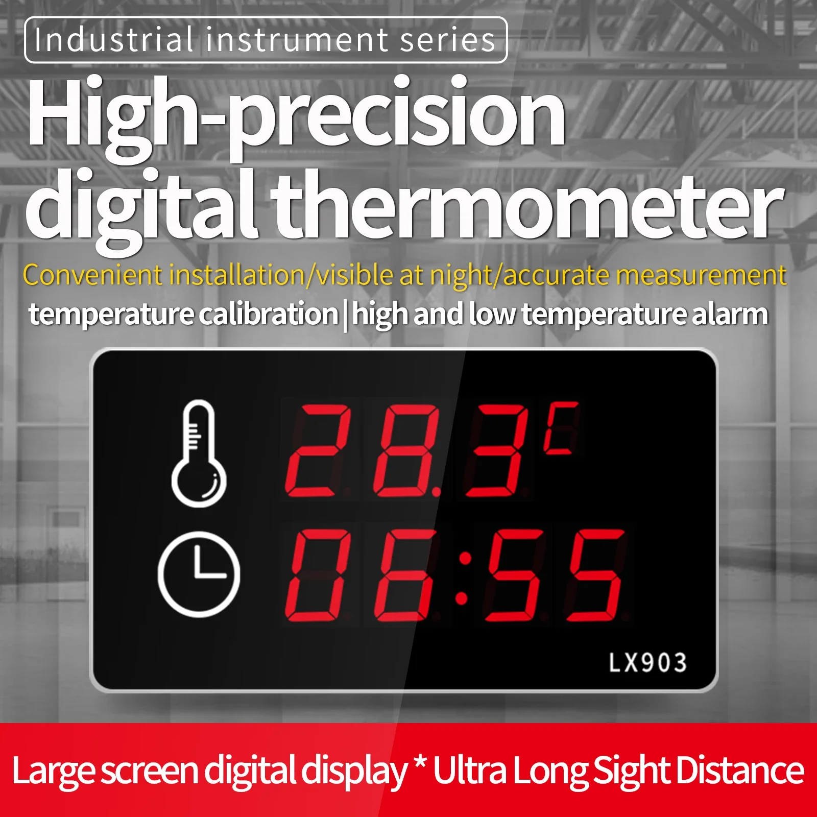 Medidor de Temperatura Industrial de Grande Display Led Relógio com Sensor de Temperatura Embutido Sauna da Piscina e Banheiro Lx903