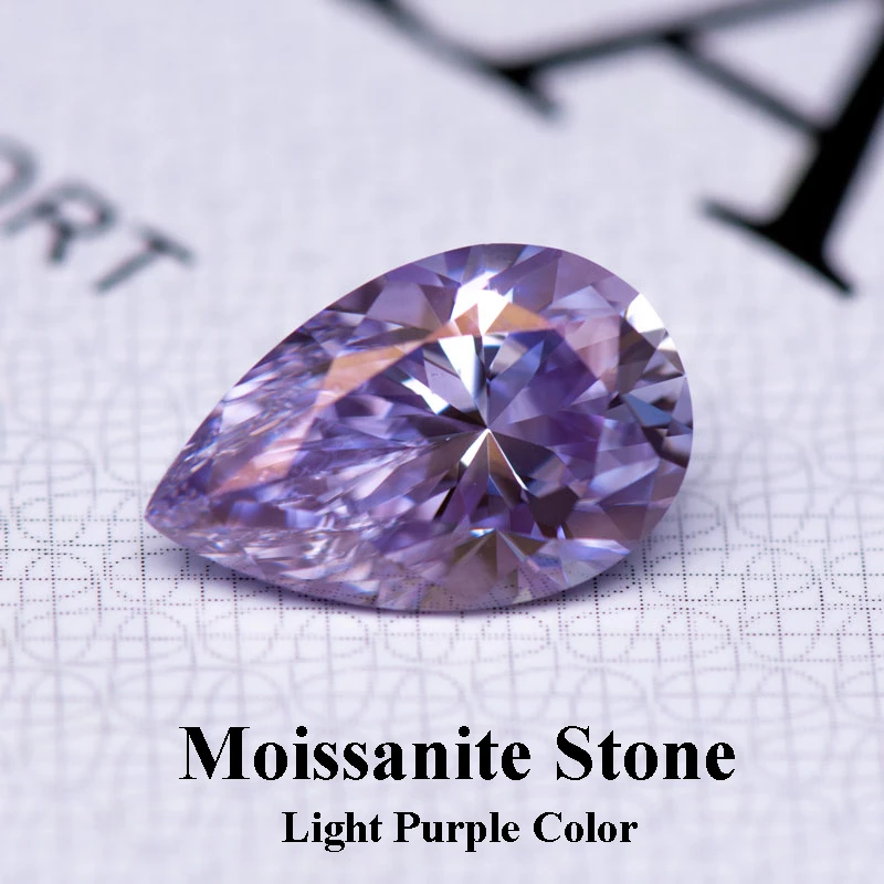 

Moissanite Stone Pear Cut Light Purple Color Lab Created Diamond DIY Woman Jewelry Making Materials with GRA Certificate