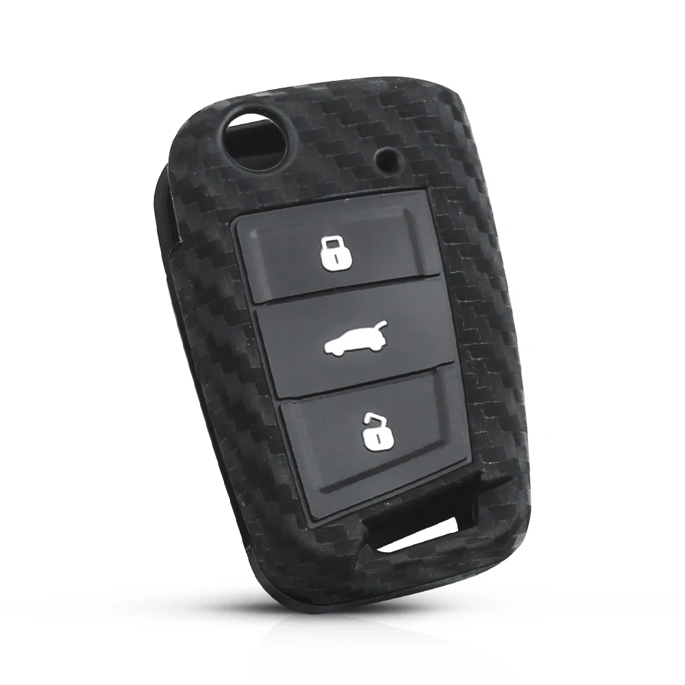 KEYYOU For VW Golf 7 Bora Jetta GOLF Passat GTI Skoda Octavia A7 Polo 5 Silicone Carbon Fiber Car Key Protaction Cover Key Case