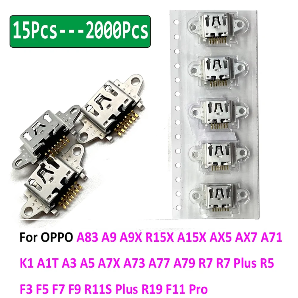 15Pcs-2000Pcs，Micro USB Jack Connector Female Charging Socket For OPPO A83 A9 A9X R15X A15X AX5 AX7 R7 Plus A71 K1 A3 A5 A73 F3