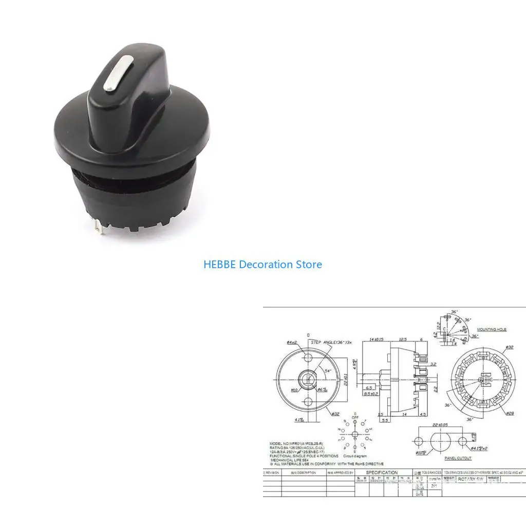 

B0KC 4-позиционная 3-скоростная нагреватели вентилятора Speed ​​Selectors селекторы вентилятора Вращающиеся переключатели с