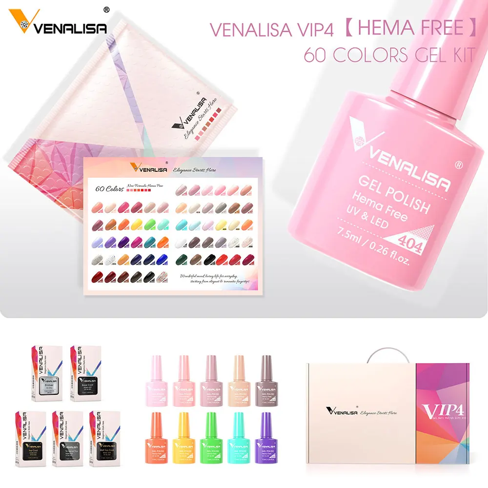 VENALISA 7.5ml Gel Nail Polish Set 60 Colors VIP4 Hema Free Manicure Soak off Base CANNI Topcoat UV LED Nail Gel Varnish Kit