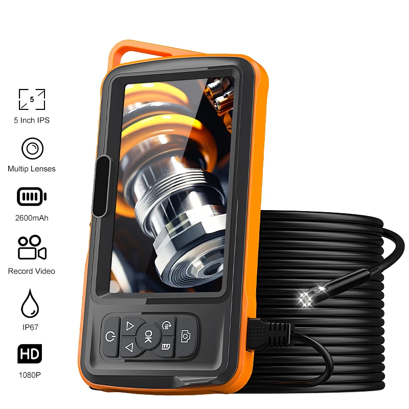 5‘’ Screen Endoscope Automotive Inspection Borescope Waterproof USB Probe LEDs Video Camera Single Dual Triple Autofocus Lens