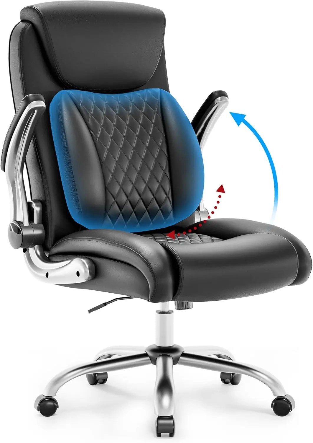 

Executive Office Chair, Wide Pu Leather Ergonomic Home Office Desk Chairs with Adjustable Flip-Up Arms, High Back Computer Chair