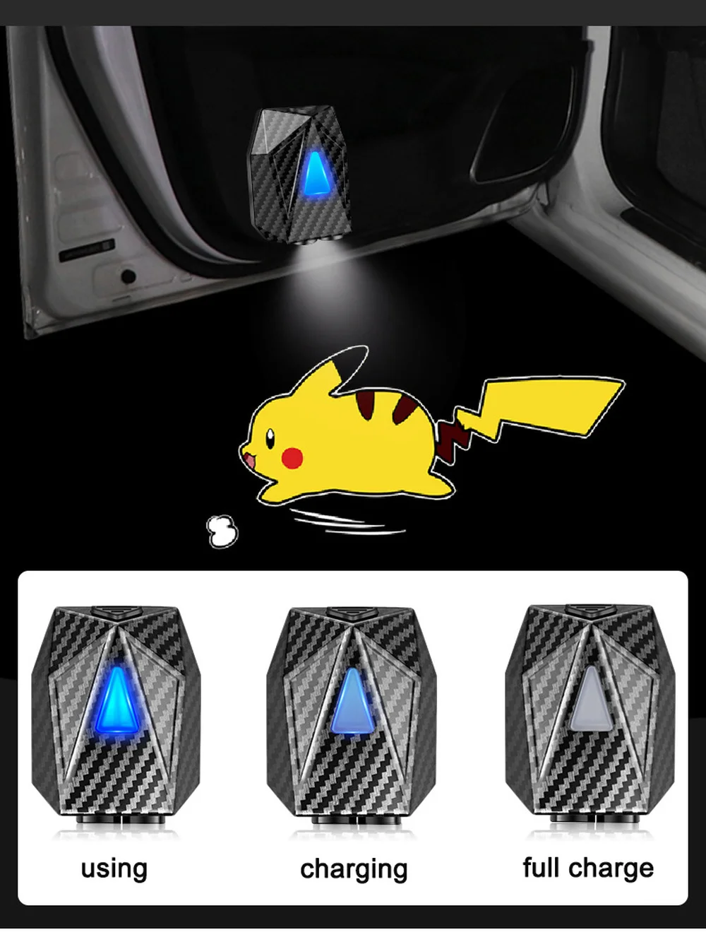 D2 Novelty LED Car Night Light Dynamic Cartoon Projector Lamp Rechargeable Car Door Atmosphere Warning Light Anime Decor Lamp