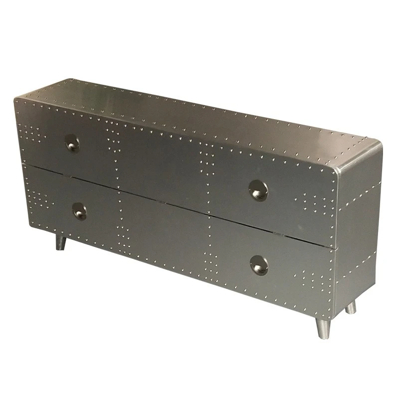 

Industrial wind TV cabinet aluminum leather rivet living room side cabinet