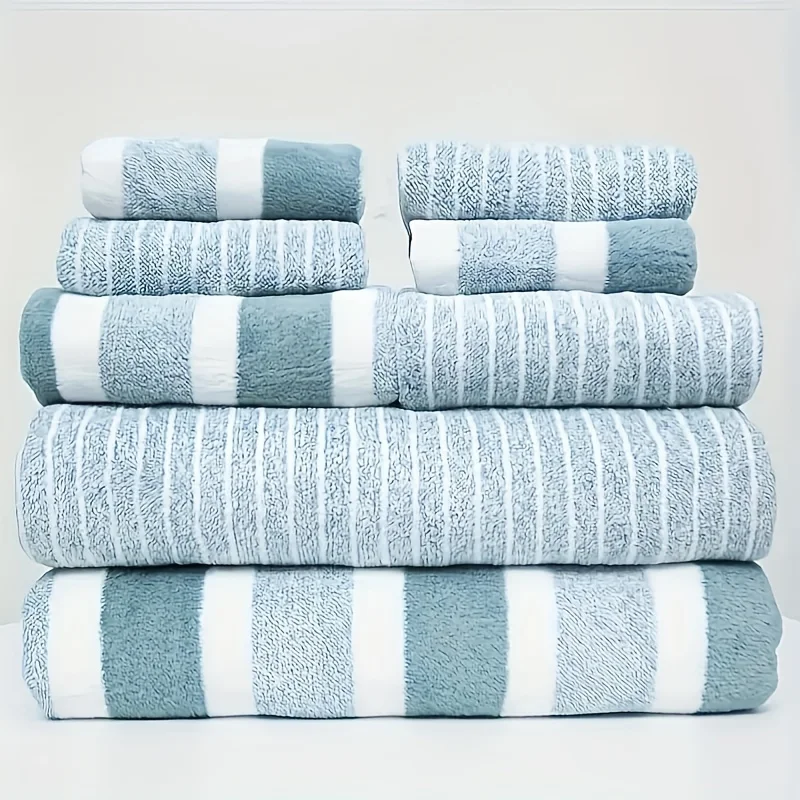 

8-piece set of soft coral velvet towels, suitable for bathroom, travel, and school use.