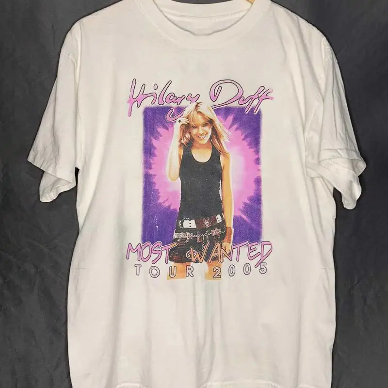 تي شيرت Hilary Duff Tour Most Wanted من القطن الأبيض Mk427