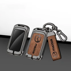Leather Car Key Case Cover Bag Shell Fob For Mazda 3 Alexa CX4 CX5 CX8 2019 2020 3 4 Buttons 2017 2018 Keychain Auto Accessories