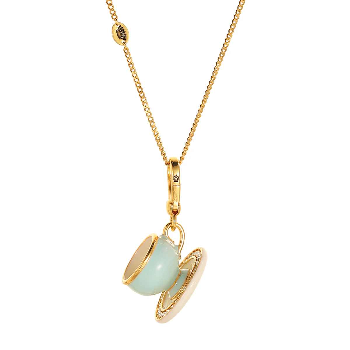 

Stylish and simple enamel glaze three-dimensional small teacups and saucers pendant necklace gold-plated jewelry female gift