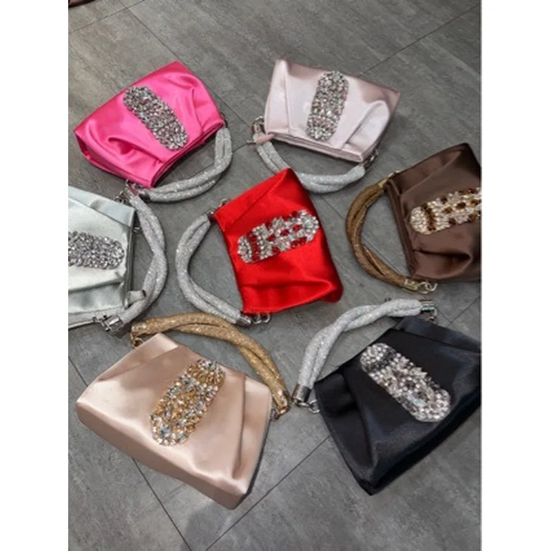 Shiny diamond-encrusted small fragrance style crossbody bag, high-end silk light luxury handbag, dinner multi-purpose bag