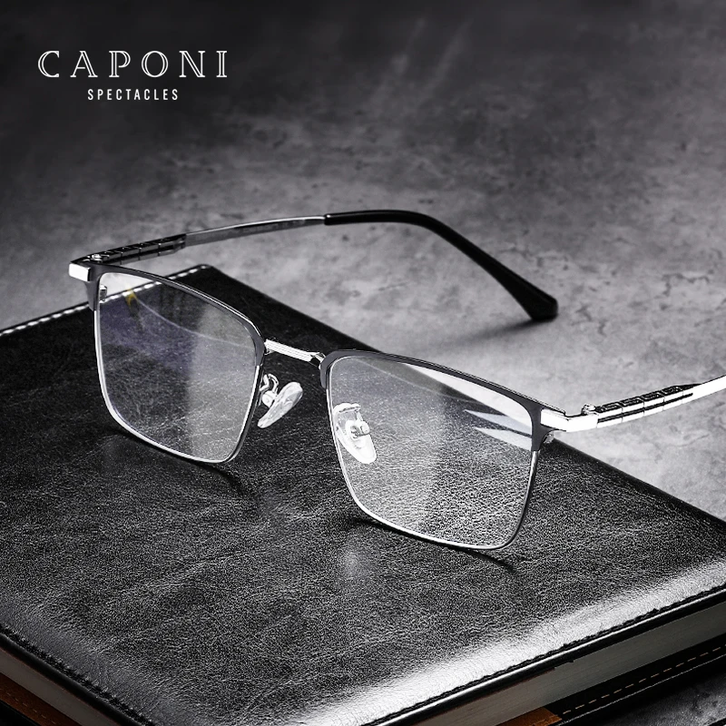 

CAPONI Classic Eye Glasses For Men Metal Blue Light Blocking Optical Glasses Frame Fashion Special Design New Spectacles JF9815