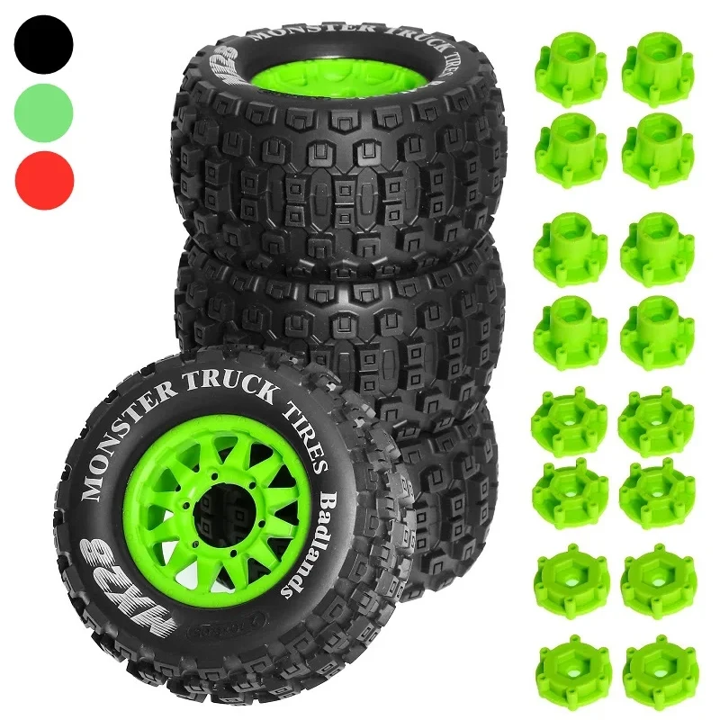 4pcs 128mm 1/10 Monster Stunt Truck Tire 12mm and 14mm Hex for TRAXXAS MAXX ARRMA Granite KRATON Outcast Tamiya Losi Redcat