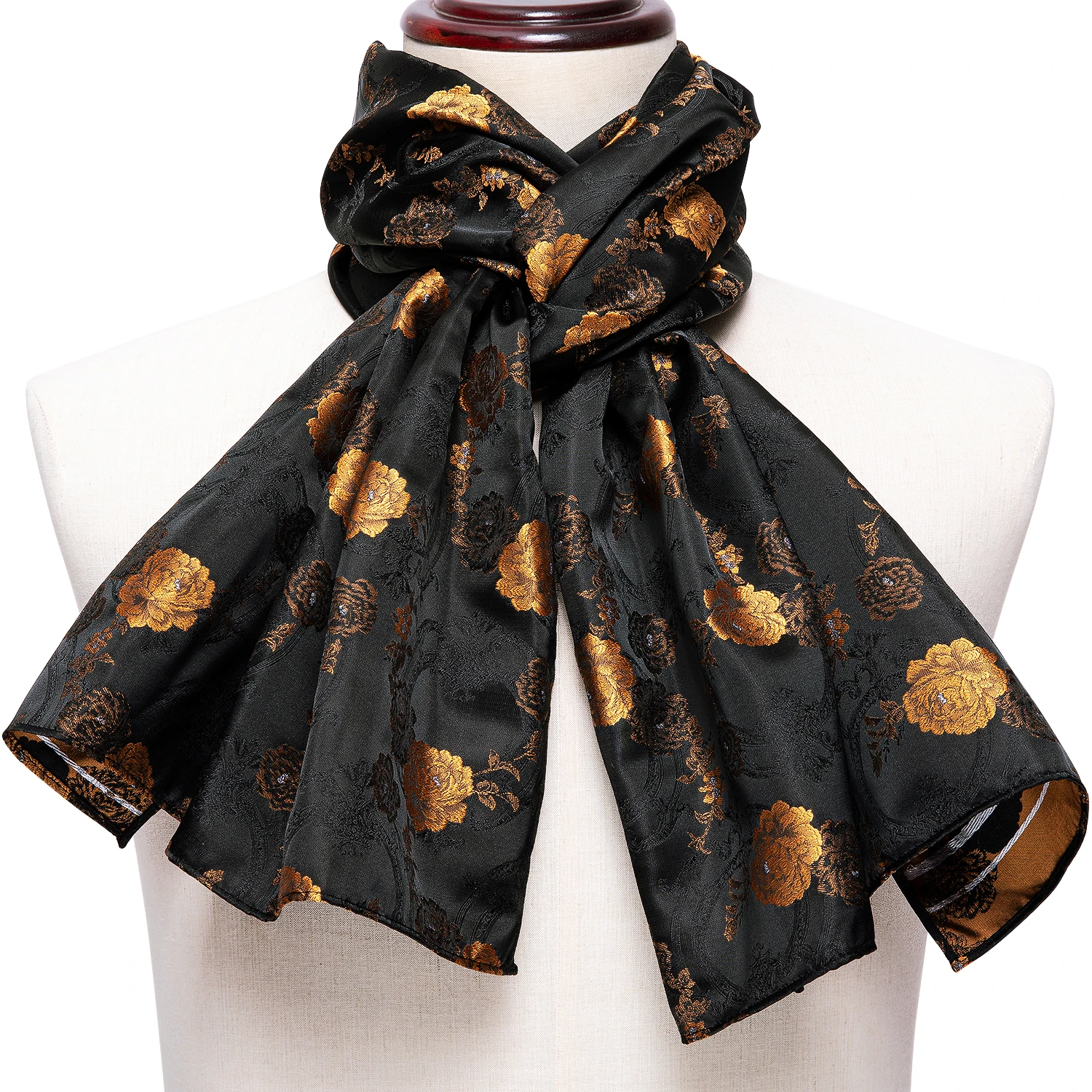 Fashion Silk Scarf For Men Black Gold Floral Spring Autumn Jacquard Accessories 160*50cm Business Party Barry.Wang Male Gift