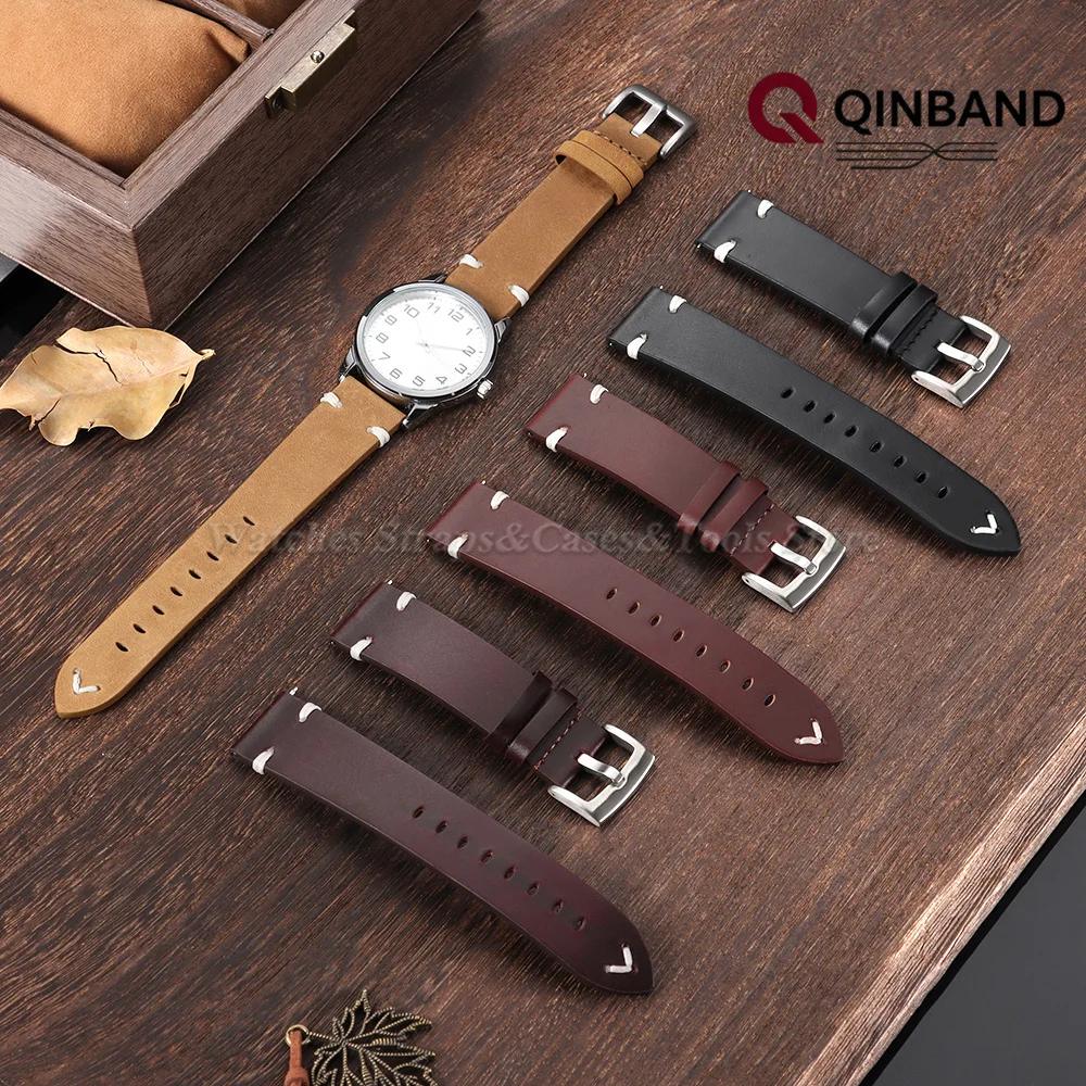 20mm 22mm Rindsleder Vintage Öl-Wachs Handgefertigtes Armband Braun Schwarz Universelles Uhrenarmband für Seiko für Omega für Herren Damen Zubehör – Detail 8