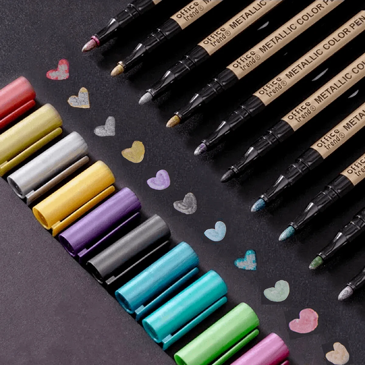 10pcs Waterproof Metallic Marker Pens, Ideal For Black card, Rock Wood, Metal, Plastic, Glass, Canvas, Ceramic, Notebook, DIY