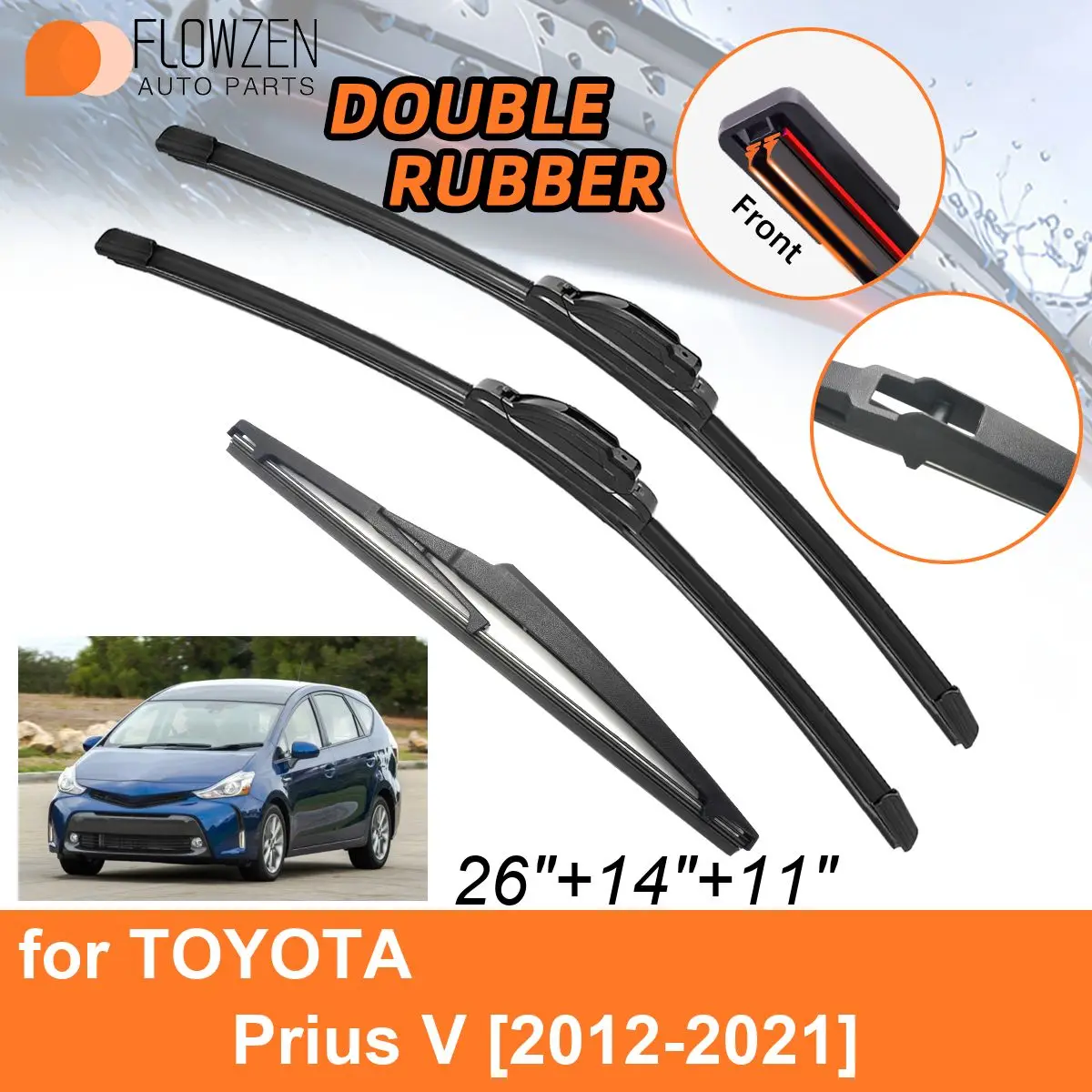 Double Rubber Car Wiper Blades for TOYOTA Prius V 2012-2021 Rear Blades Accessories 2013 2014 2015 2016 2017 2018 2019 2020 2021