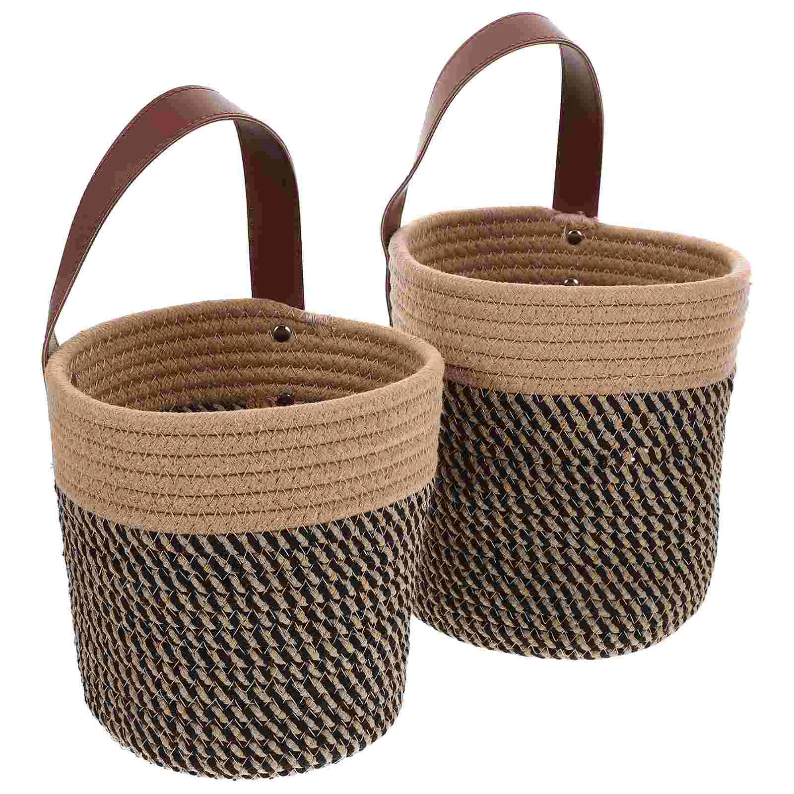 

2 Pcs Rustic Hanging Storage Basket Flower Wall Sundries Holder Plant Manual Woven Pot Numb