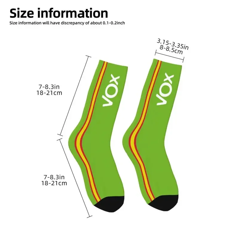 Cute Spain Vox Stripe Flag Socks Men Women Warm 3D Printed Spanish Political Party Sports Football Socks