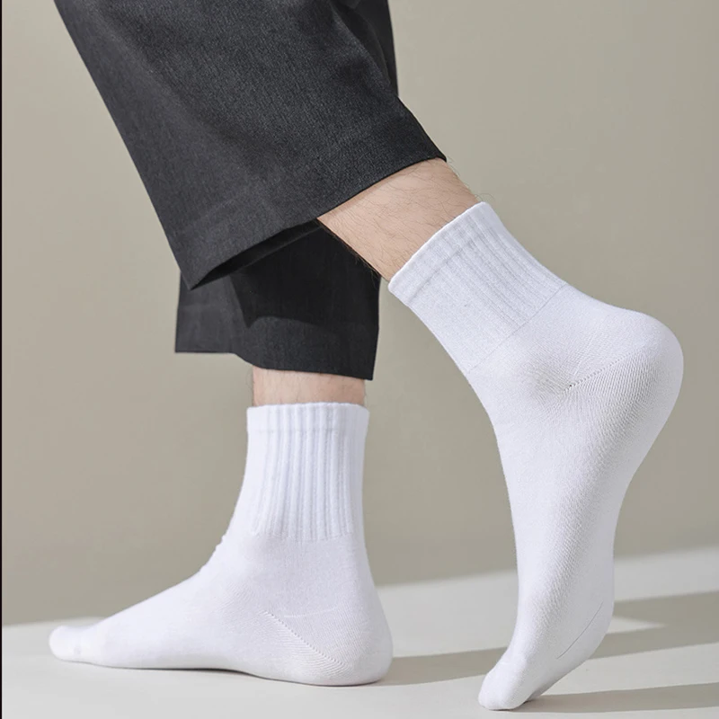 2Pairs/Set Men 100% Cotton Business Socks Mid Tube Sweat Absorbing Large Socks Solid Color Comfortable Sports Casual Socks