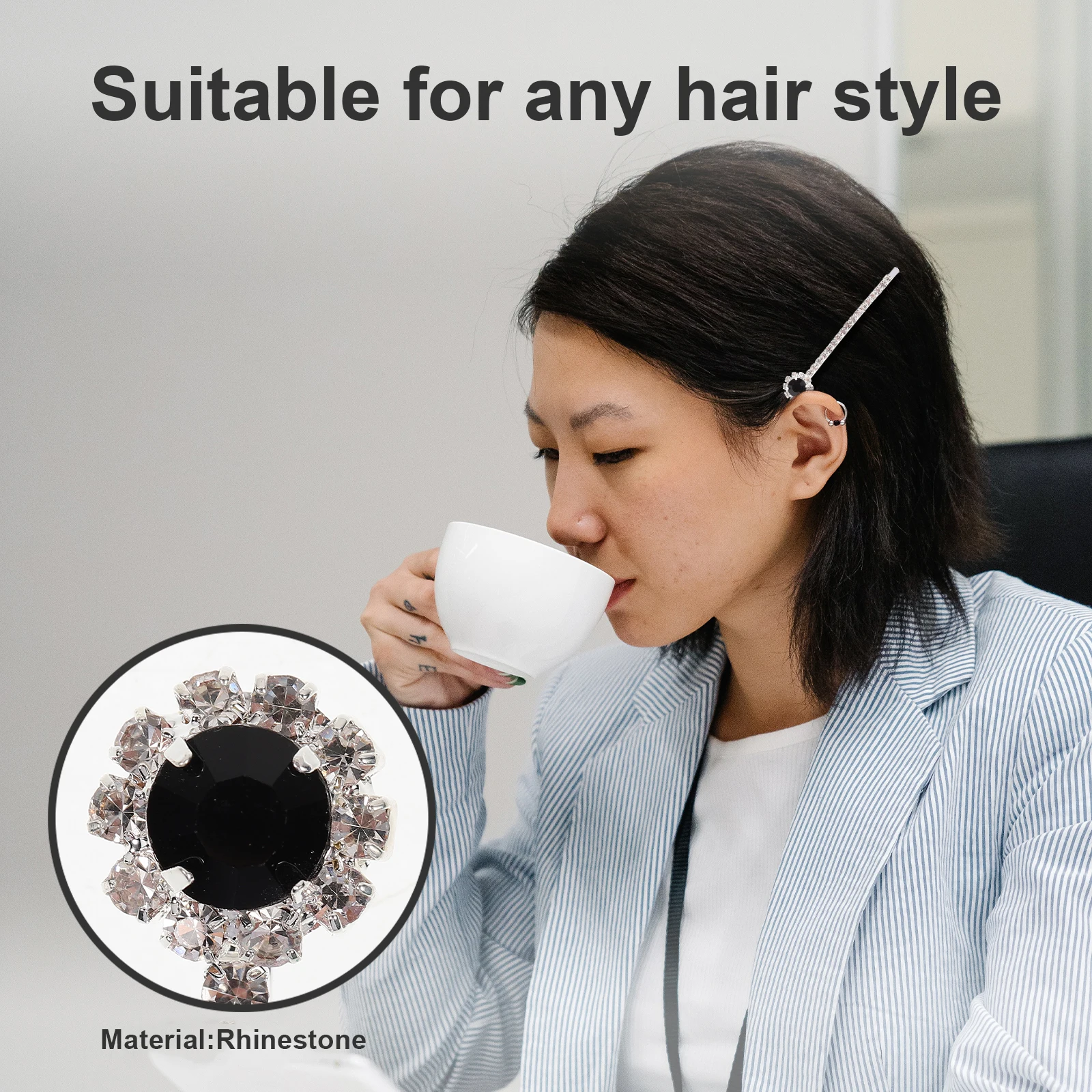 

6 pcs Rhinestone Clips Women Pin Girl Clip Pearl Design Strong Grip Easy Clip All Hair Types White Blue Black