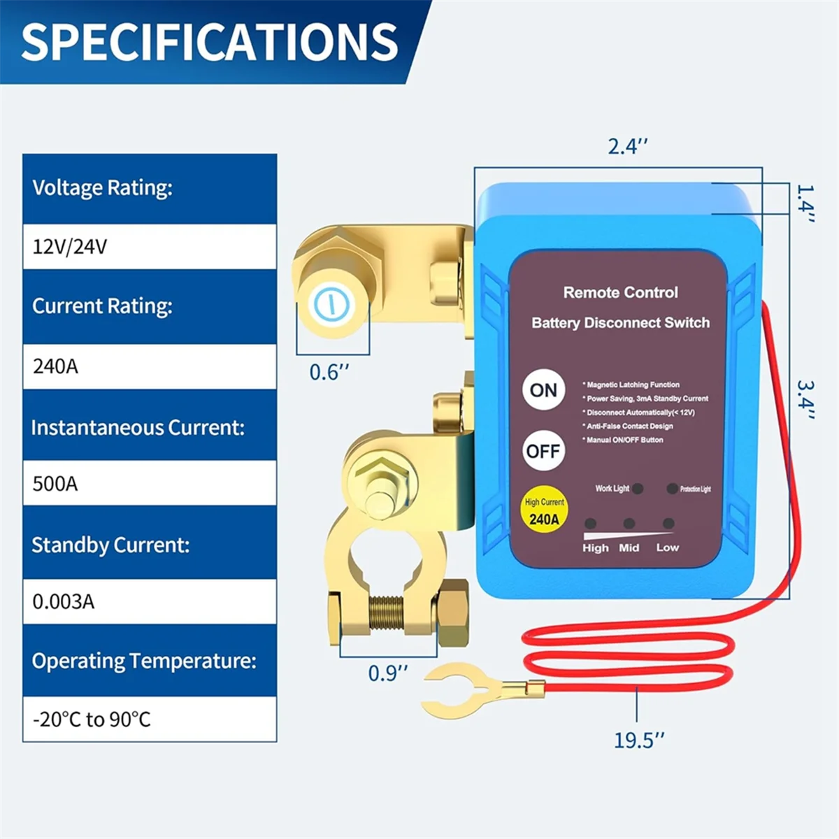 12V 240A Remote Battery Disconnect Switch, Automatic Power Off Switch Car Truck Boat Remote Control Switch