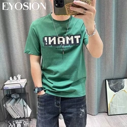 Men's Short Sleeved T-shirt  Cotton Letter Print Round Neck Retro High Street Loose Fashion Summer Male Tee Tops Plus Size 5XL