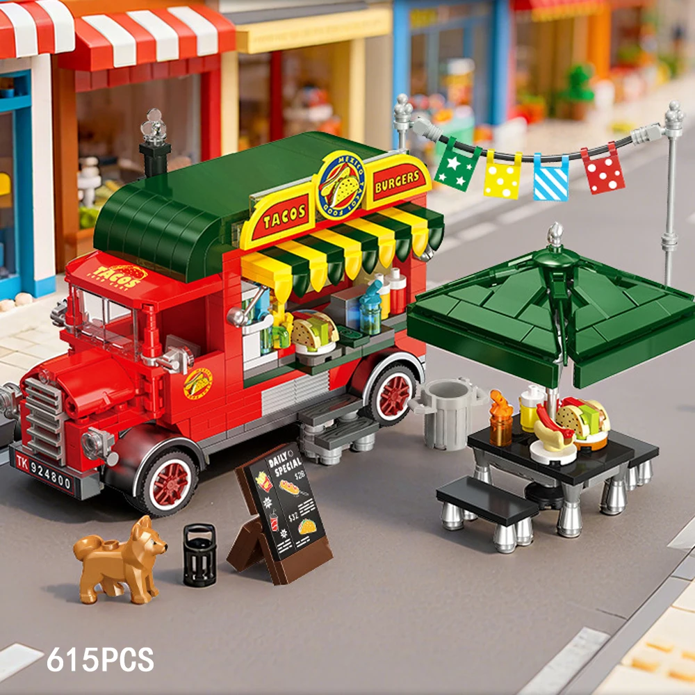 

Idea City Vehicle Building Block Mexico Tacos Burgers Food Truck Model Bricks Educational Toys Collection For Kids Gifts