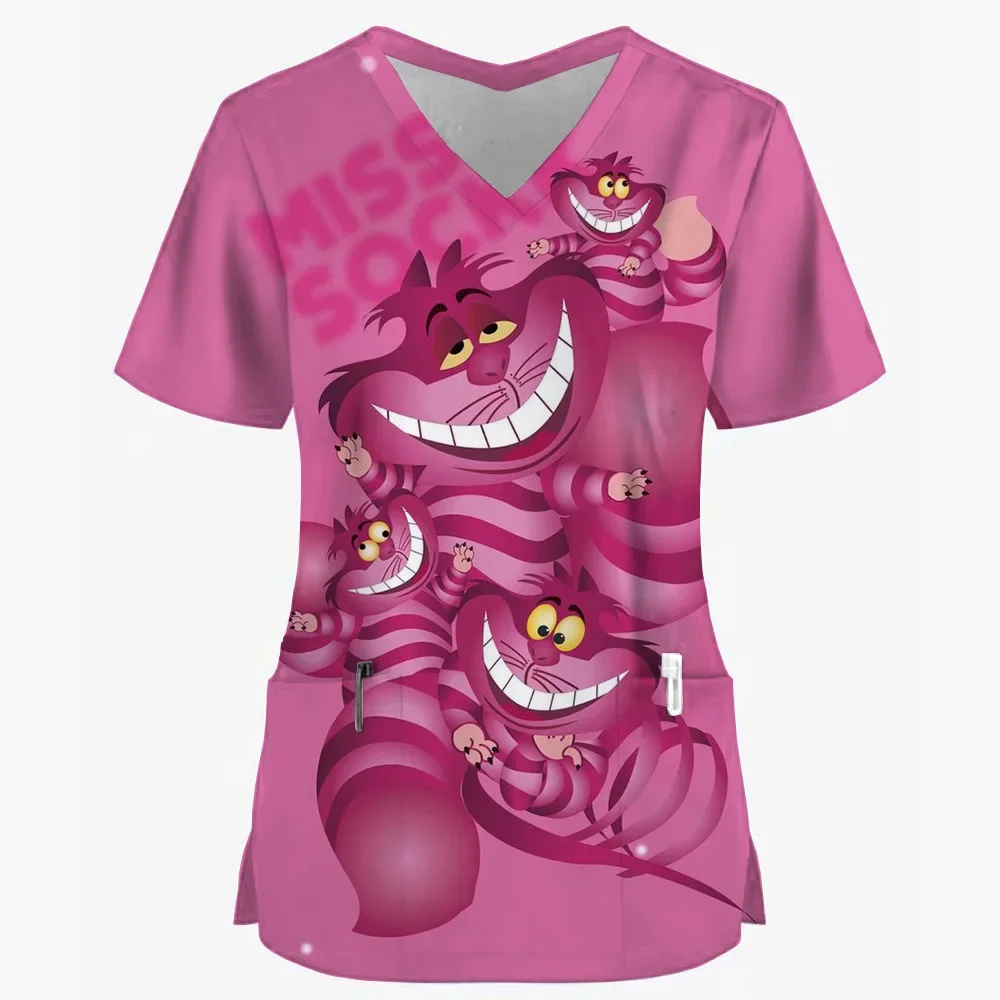 

Female care clothing, Disney Cheshire Cat top configuration, medical care clothing, hospital nurse, beauty salon, pink