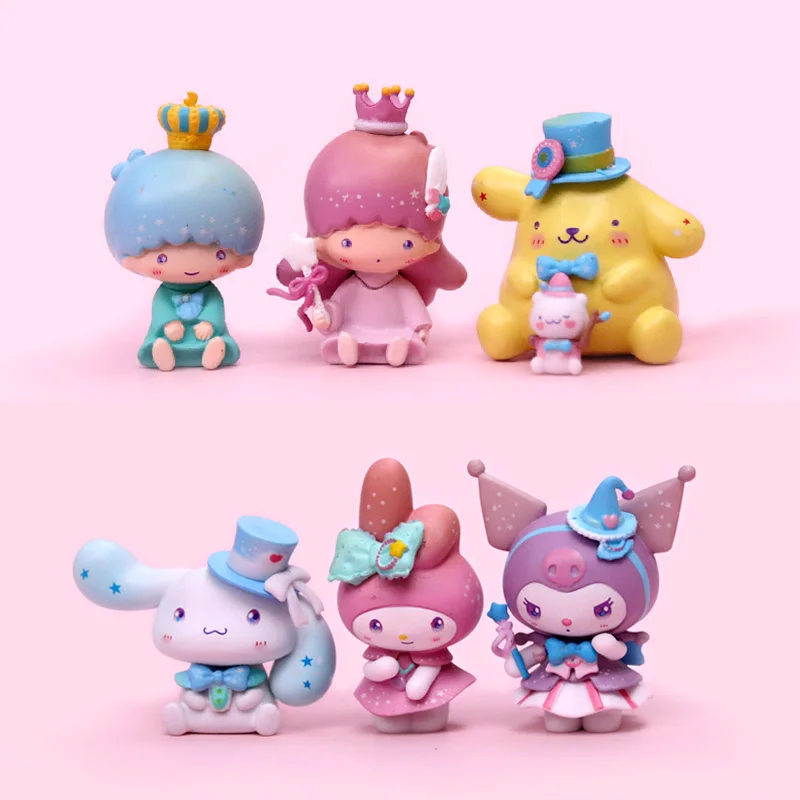 6Pcs/Set Sanrio Toys My Melody Kuromi Anime Figures Cinnamoroll Kawaii Doll Cute Action figure Christmas Gifts for Children