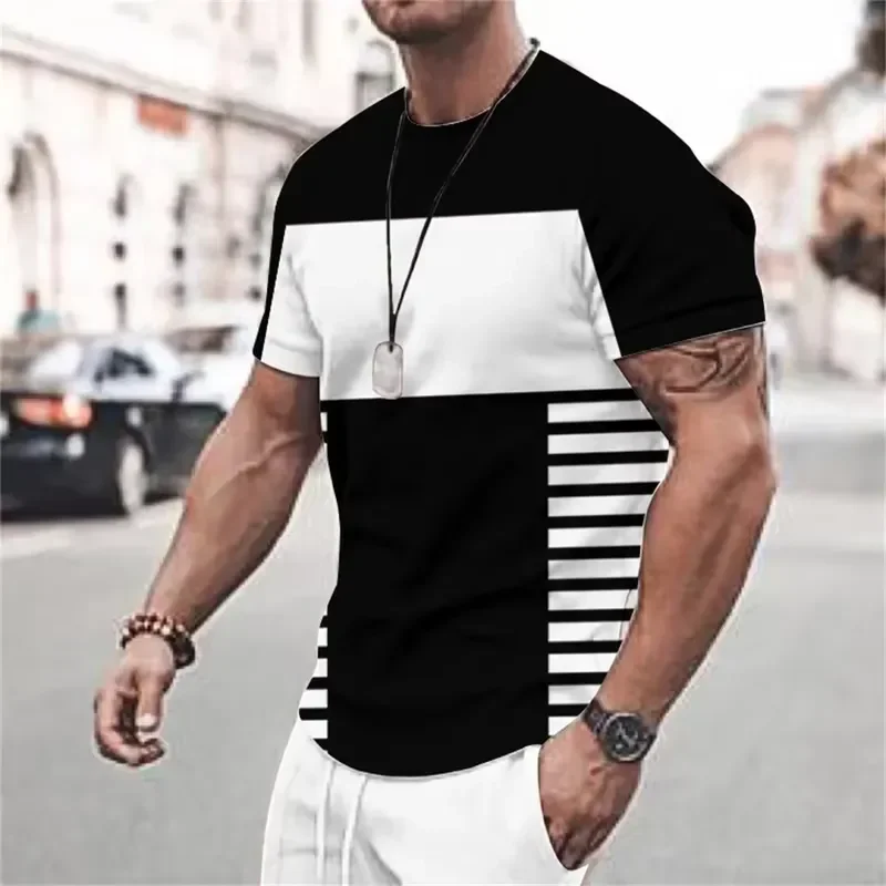 Men Striped T Shirt Summer Streetwear Oversized Short Sleeve Tee Casual Loose Fit Top 2026 Fashion Everyday Wear