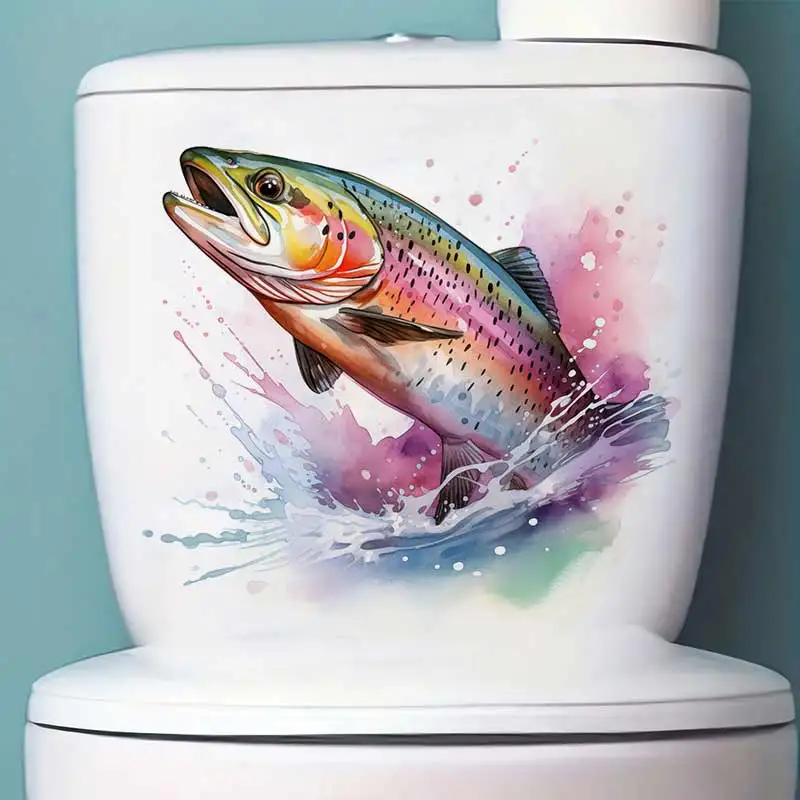 Watercolor Rainbow Trout Wall Stickers Kitchen Decoration Dining Room Cabinet Refrigerator Home Decoration Stickers M1538