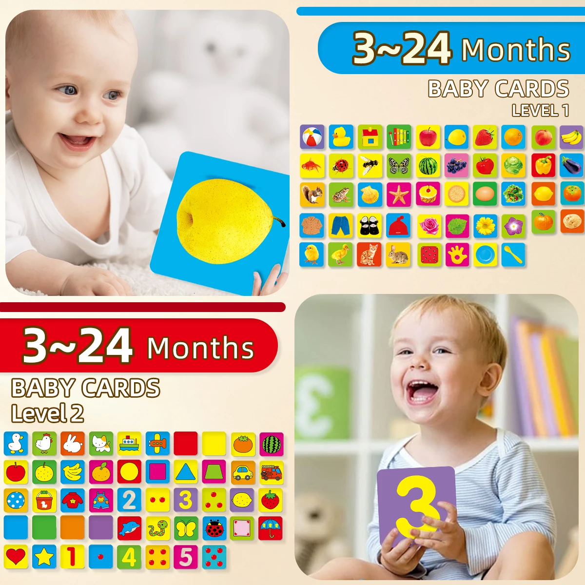

【 3-24 months 】 Baby Cards Level 1 and Level 2 - Educational gifts for newborns, books for children