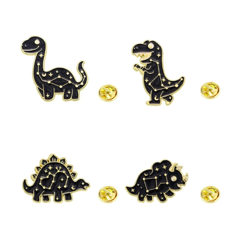 Cartoon Animal Constellations Enamel Pin Black Dinosaur Badge Backpack Clothing Ornament for Casual and Party Wear DropShip