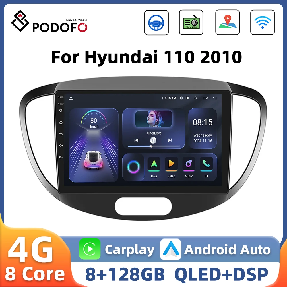 Podofo WIFI 4G Car Radio For Hyundai I10 2010 Multimedia Player 8Core GPS Navigation Carplay Android Auto AI Voice DSP Car Audio