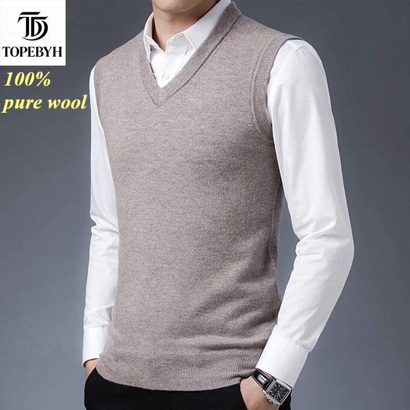 

100% Pure Wool Sleeveless Vest Business Casual Versatile Knitted Pullover Top