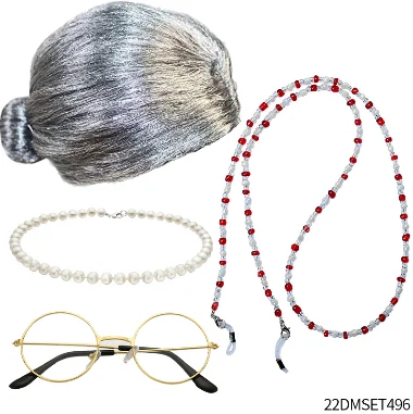 PESENAR Adults Granny Wig & Glasses Set