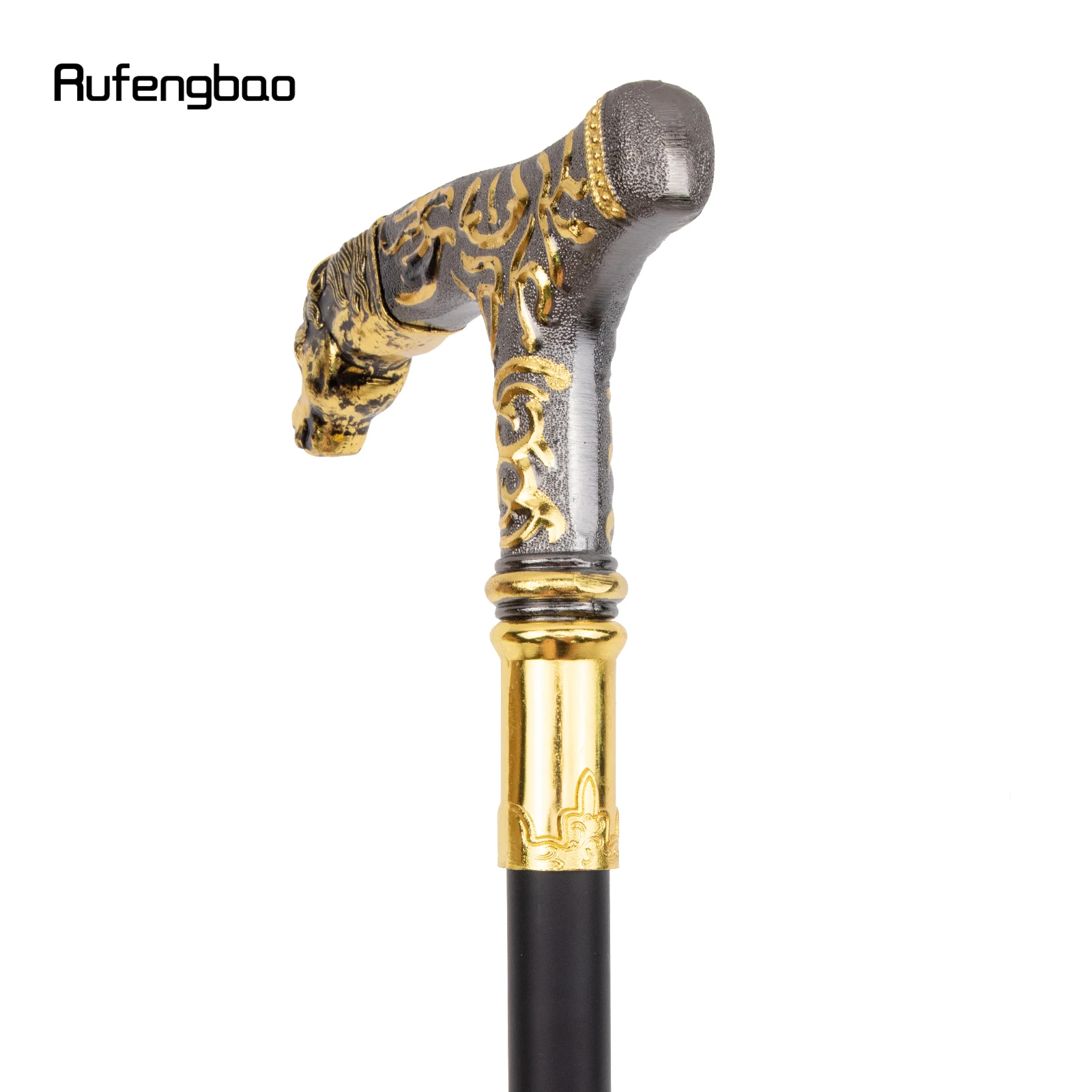 Golden Black Horse Luxury Pattern Walking Stick Party Fashion Elegant Walking Stick Decorative Cospaly Cane Knob Crosier 90cm