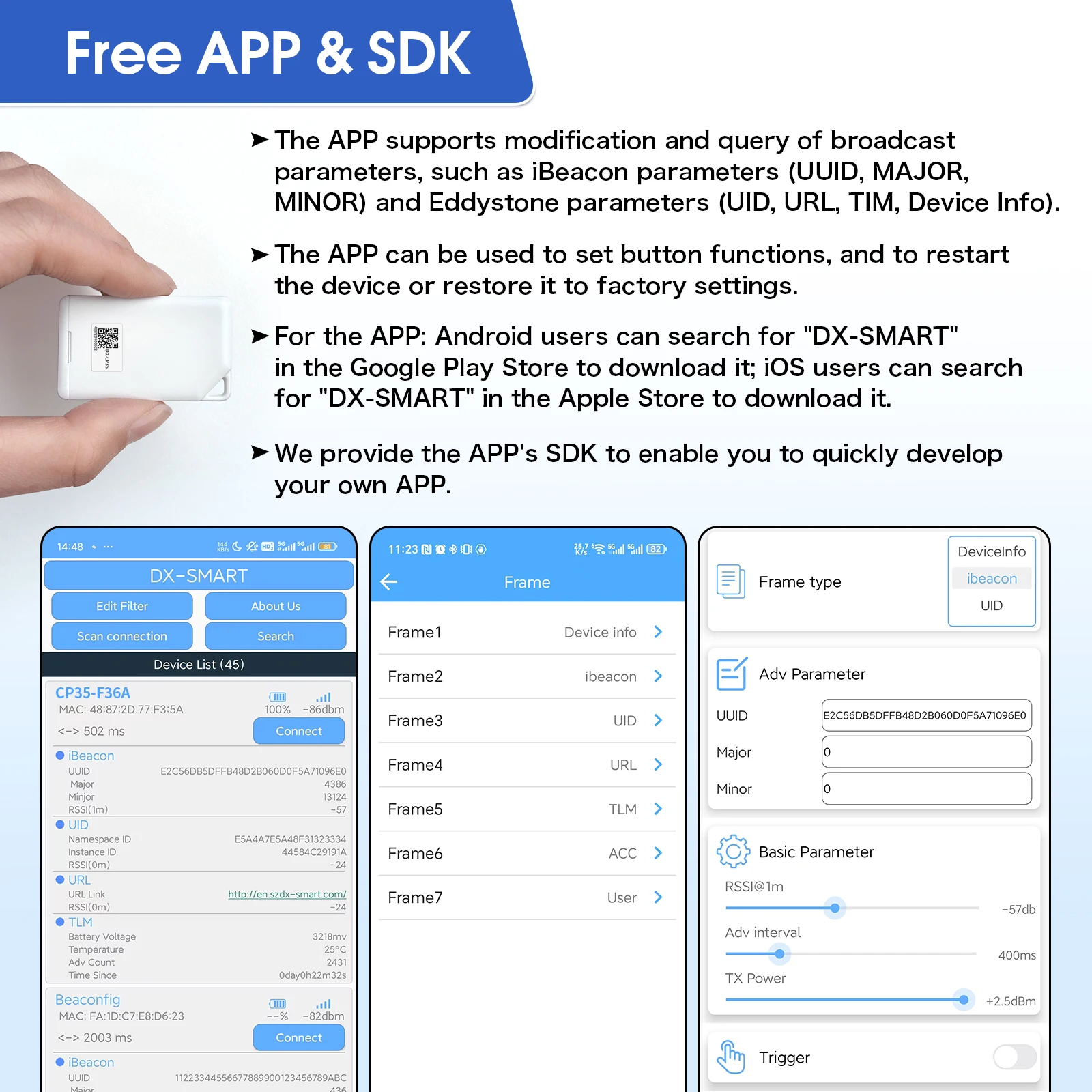 DX-CP35 Replaceable battery Eddystone Mini size iBeacon DA14531 BLE 5.1 Tags Tracker Location Bluetooth Beacon IP67 Waterproof image 5