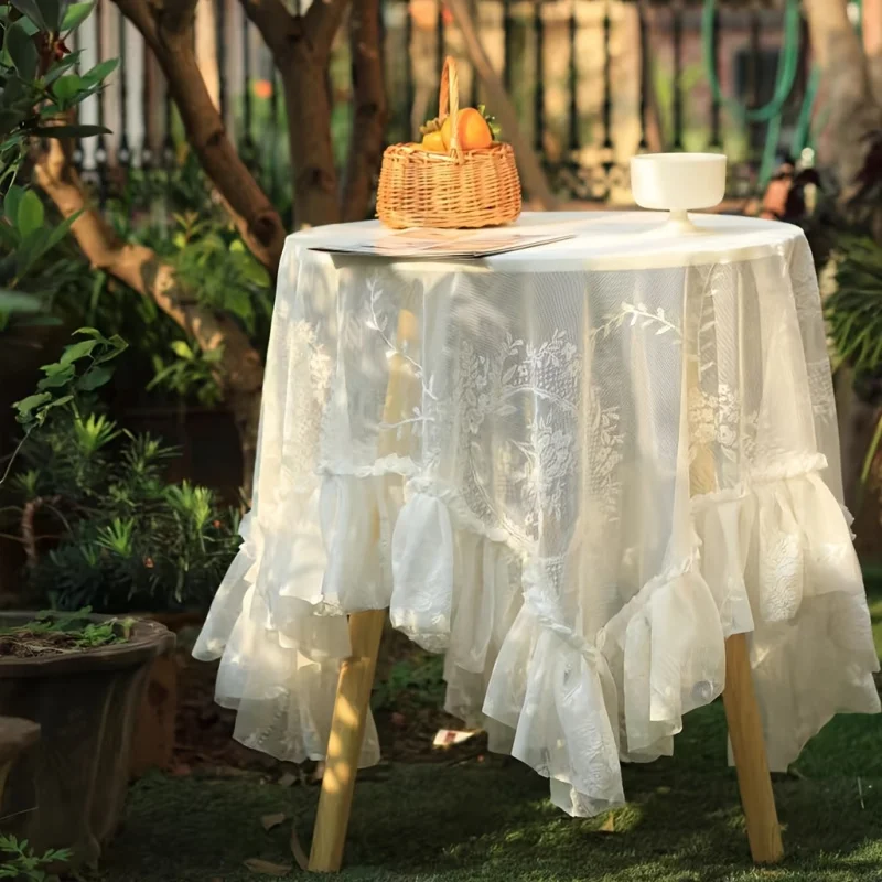 Toalha de Mesa Rústica Vintage em Renda - Redonda e Retangular, Multi-Tamanhos, Universal, Tecido Decorativo para Mesa de Jantar e Mesa de Café
