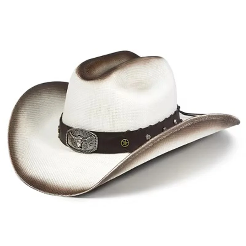 2024 New Summer Cowboy Straw Hat Double Concave Top 10cm Brim Men\'s and Women\'s Western Cowboy Hat Sun Protection sombrero homb