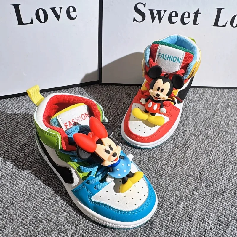 

Girls Shoes 2026 New Spring and Autumn Cartoon Mickey Board Shoes Children's High-top Sneakers Baby Girl Casual Shoes