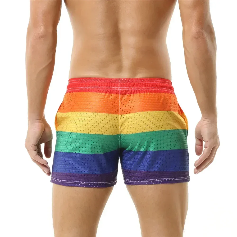 Mode gestreifte Männer Strand kurze Hosen Regenbogen gestreifte Regenbogen Bade bekleidung Badehose Boards horts Mann Surf kurze Hose Bade bekleidung