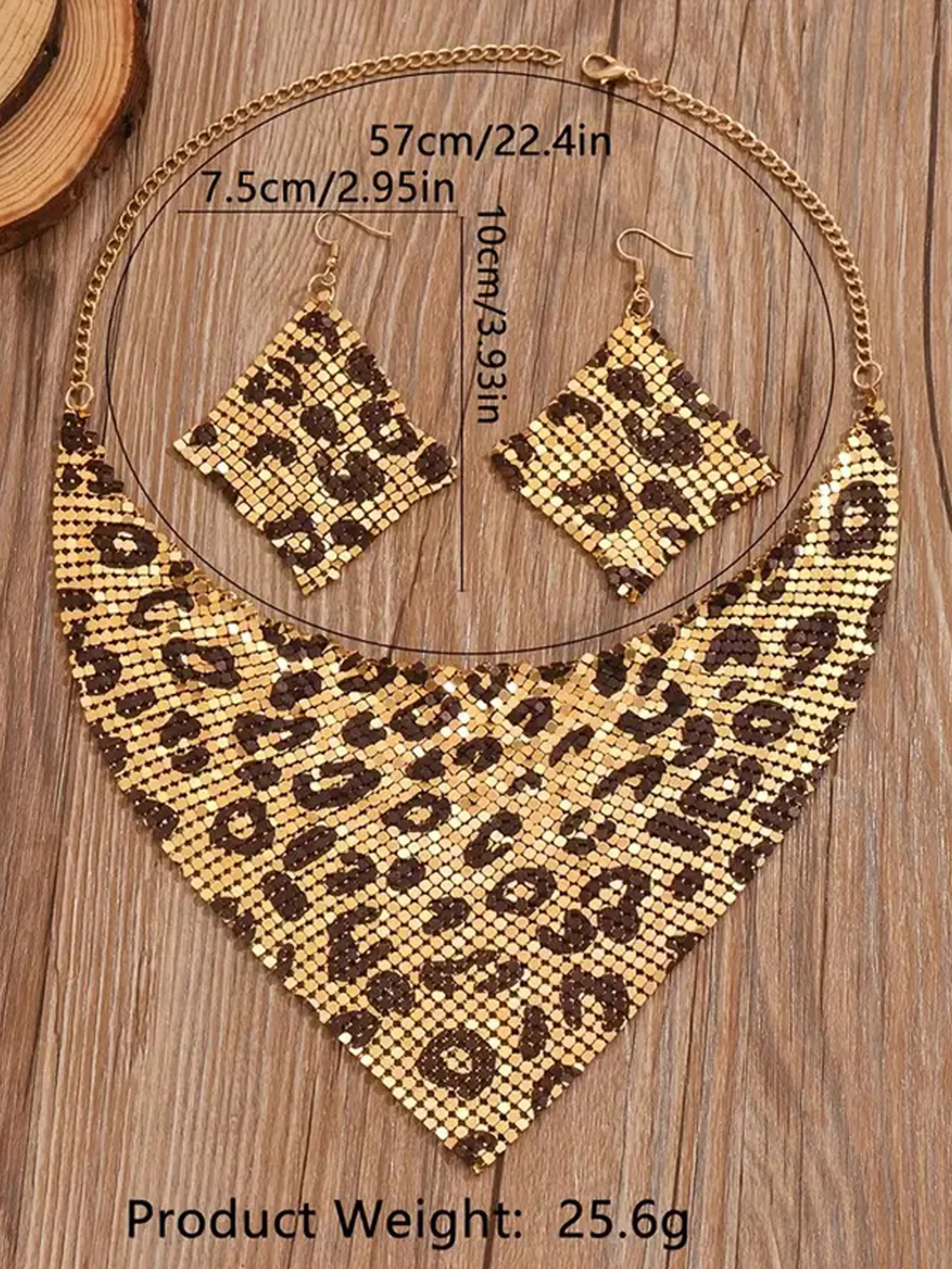 Mit Geschenkbox, 4 Farben Metall-Mesh-Lätzchen-Halskette und lange Ohrringe Set für Damen, klobiger Statement-Schmuck, Hochzeit, Party, Geschenk – Detail 2