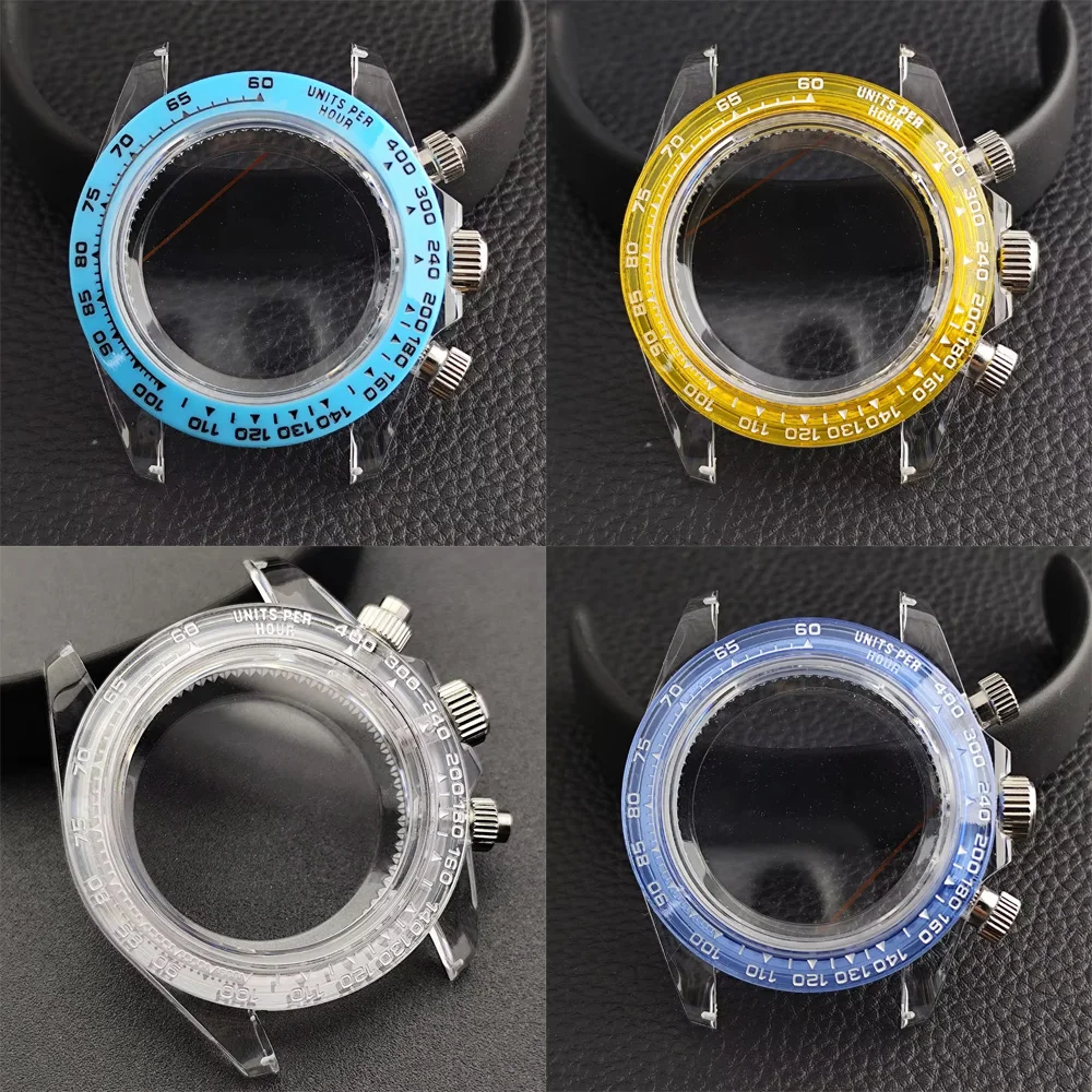 39,5 mm transparentes Herrenuhrengehäuse FIT VK63 Sport-Acrylgehäuse Uhrenzubehör passend für 20 mm Armband-Uhrenbox