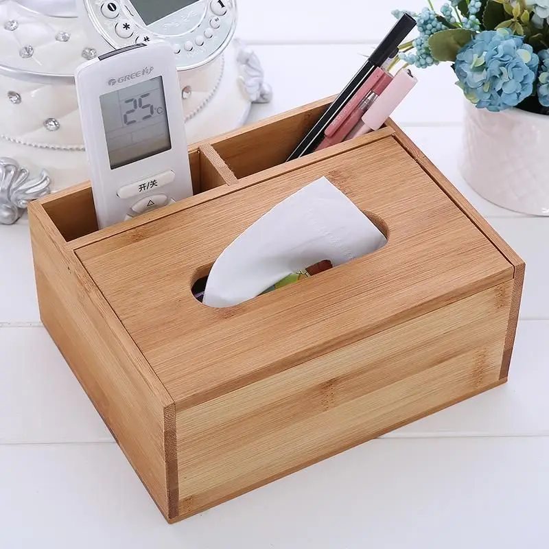Spanish Multi Functional Bamboo Wooden Tissue Box Creative Living Room Home Storage Box Hotel Restaurant Paper Box Sorting